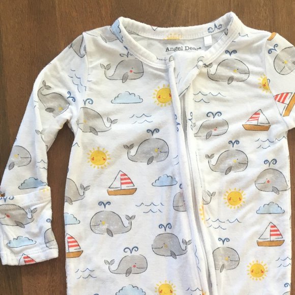 Angel Dear white with ocean theme 2-way zipper footie - Picture 2 of 2